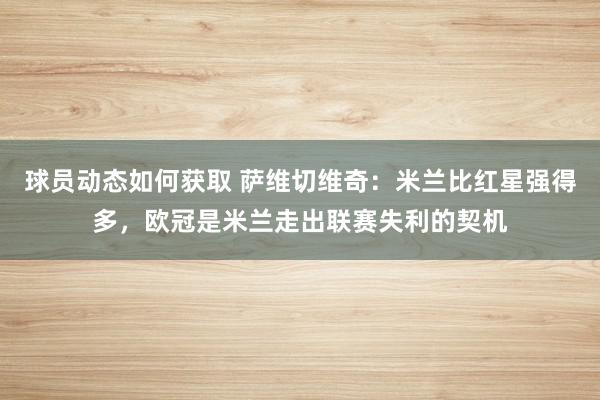 球员动态如何获取 萨维切维奇：米兰比红星强得多，欧冠是米兰走出联赛失利的契机